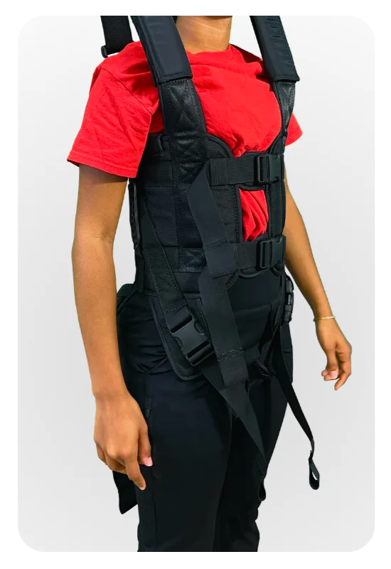 Patient wearing a Luminaire support harness