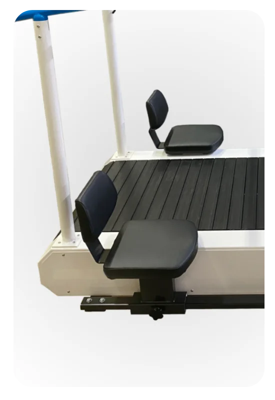 Adjustable therapist seating mounted to the Luminaire treadmill