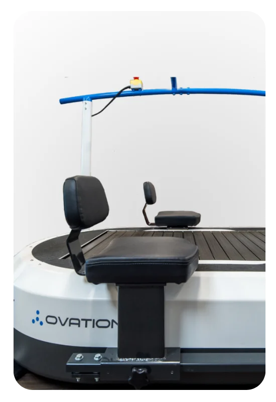 Adjustable therapist seating mounted on the Ovation treadmill