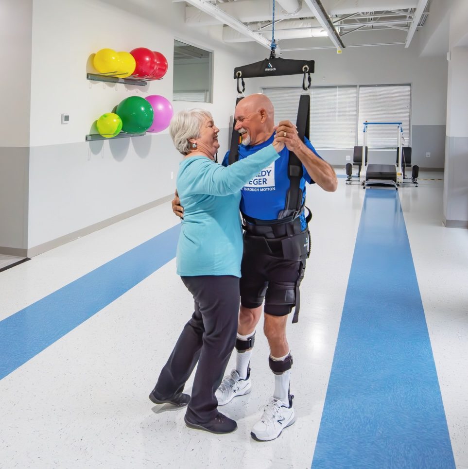 Couple dancing together in a ZeroG 3D system