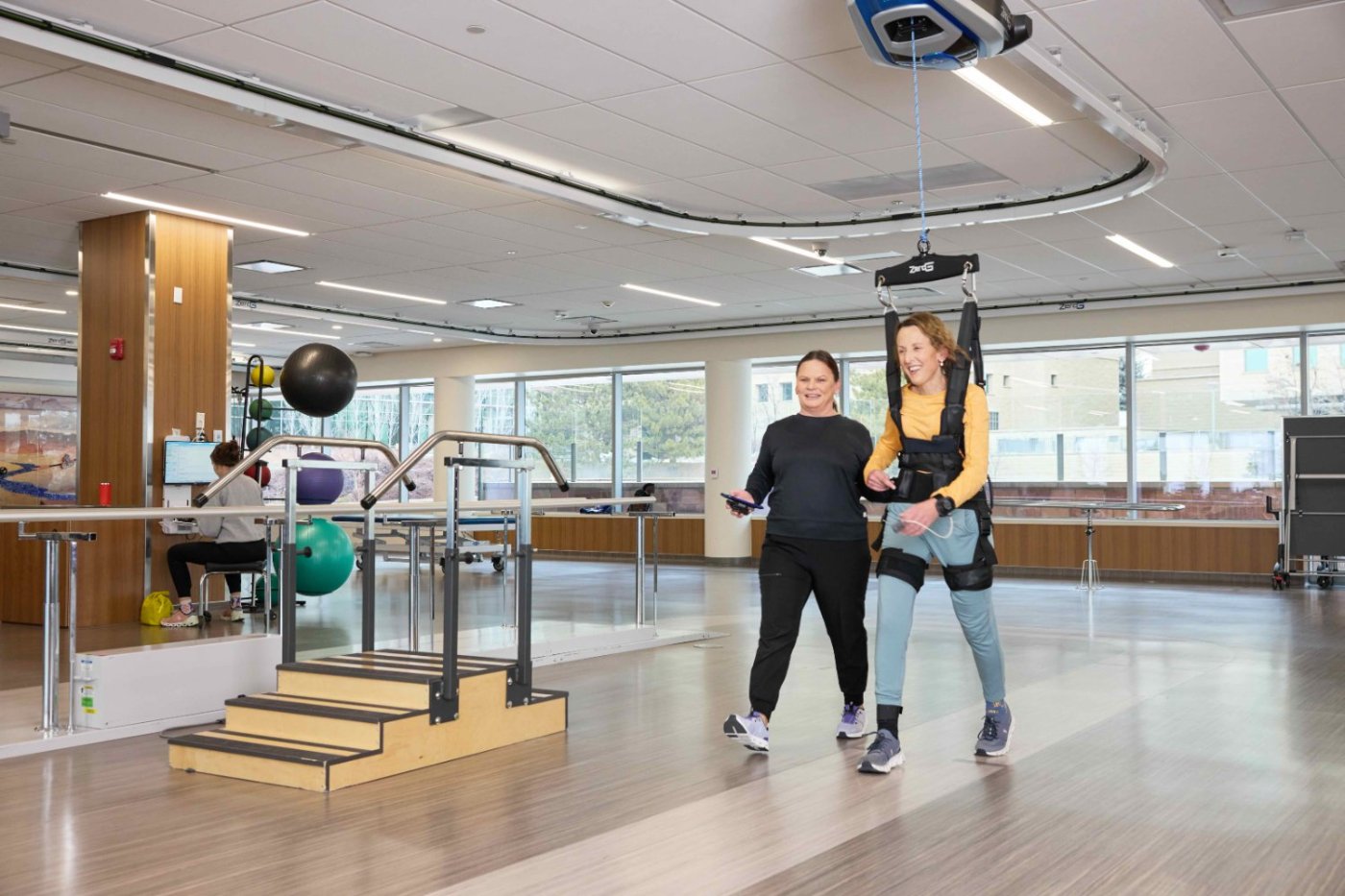 Overground walking with ZeroG in a rehab gym