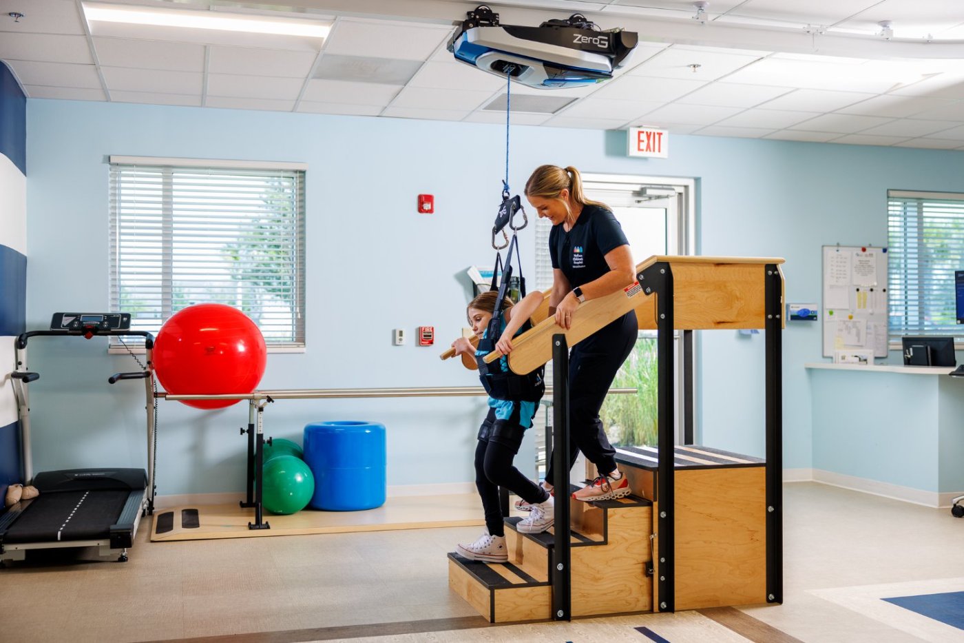 Pediatric stair training with ZeroG