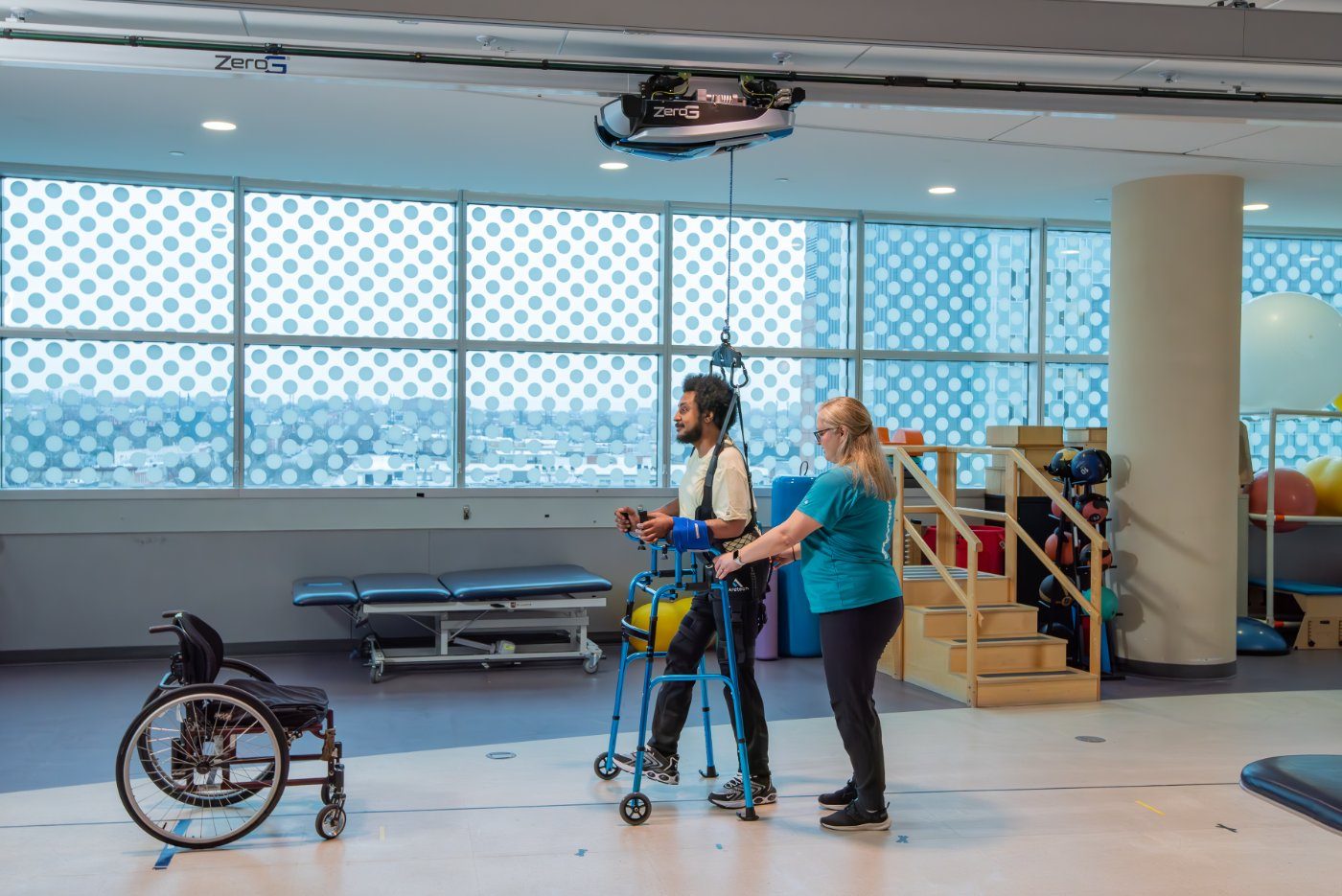 ZeroG overground gait training with a clinician and walker